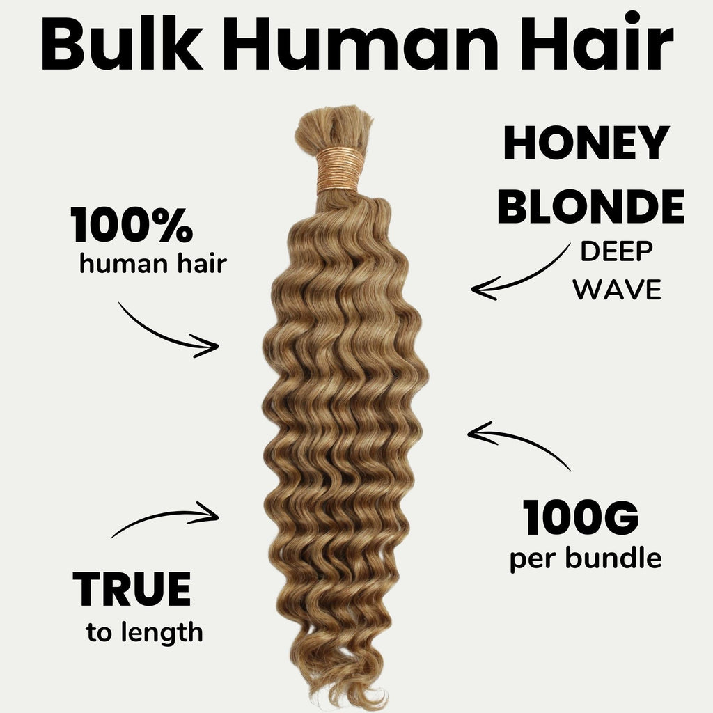 Honey Blonde Deep Wave Bulk 100% Human Braiding Hair | Color 27