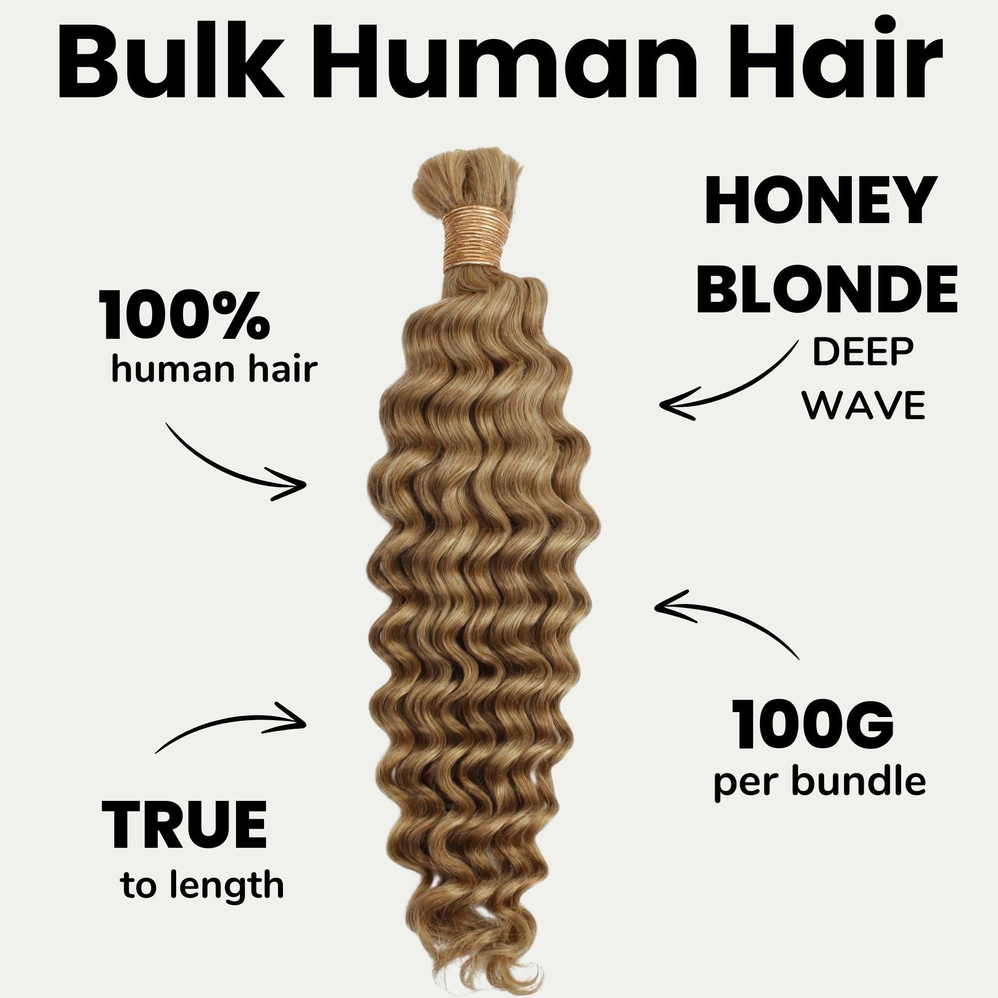 Honey Blonde Deep Wave Bulk 100% Human Braiding Hair | Color 27