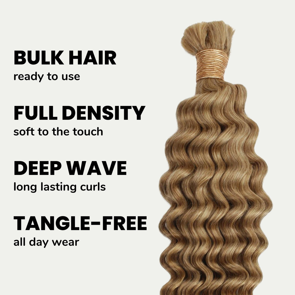 Honey Blonde Deep Wave Bulk 100% Human Braiding Hair | Color 27