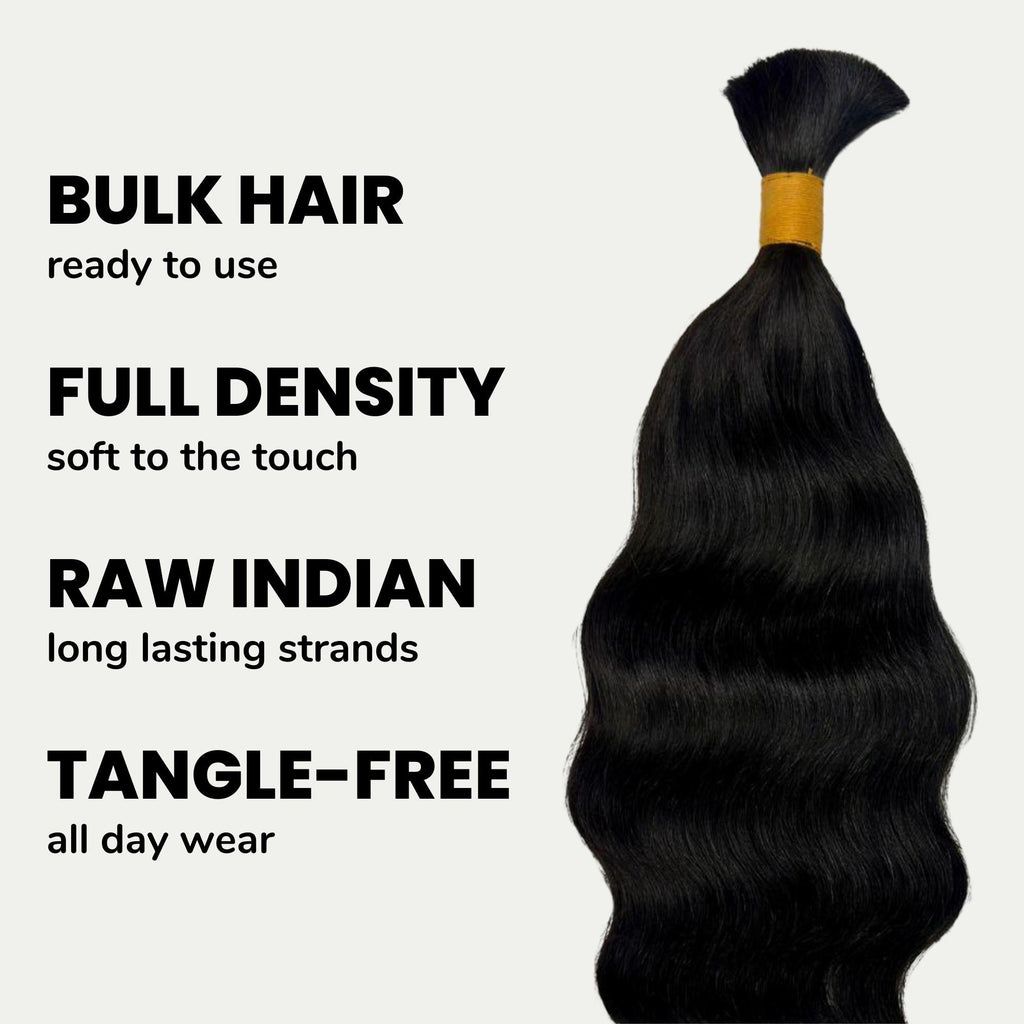 Raw Indian Wavy Bulk 100% Human Braiding Hair